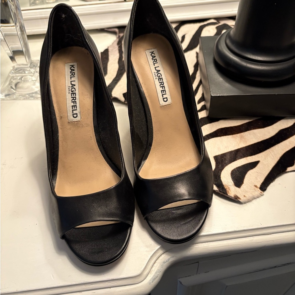 Karl Lagerfeld Black Women's Peep Toe Heels